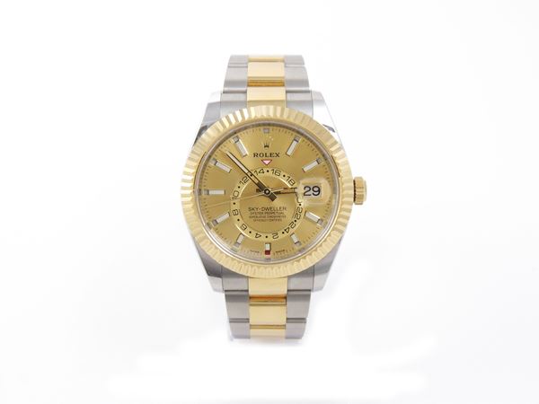 Stainless steel and yellow gold Rolex Sky-Dweller gentlemen wristwatch