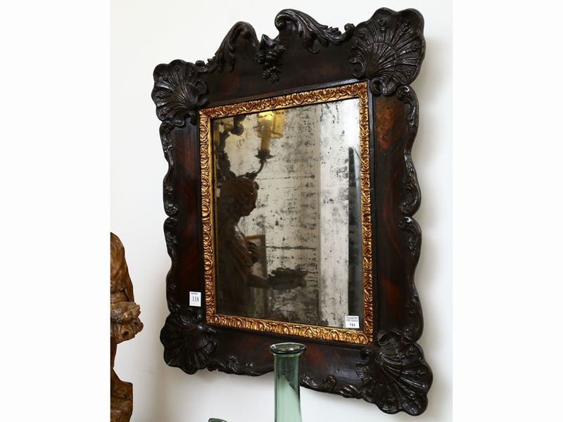 Specchiera in Pastiglia e Legno Laccato a Imitazione del Palissandro