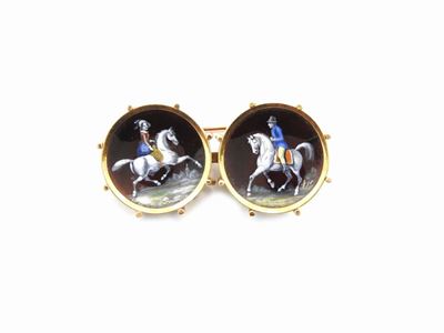 Spilla in Oro Rosa a Bassa Lega con Miniatura in Smalti Policromi