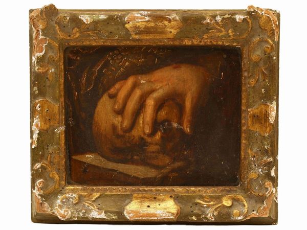 Scuola romana - Hand with stigmata holding a skull