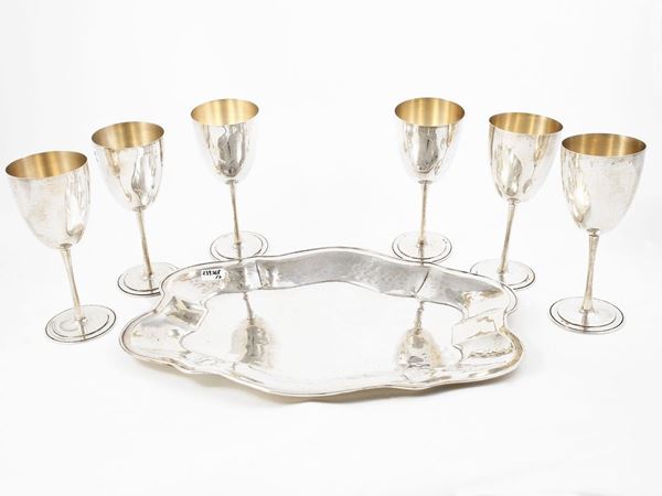 Six silver goblets