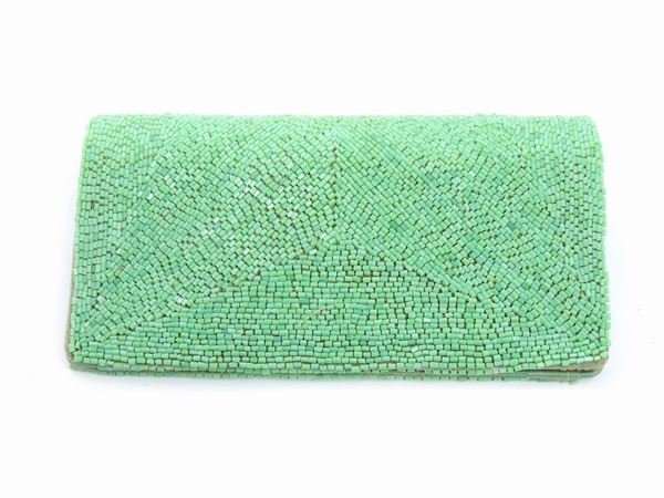 Borsa da sera in seta e perline verde acqua