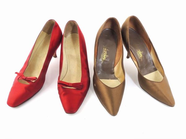 Lot of red and brown satin and silk shoes