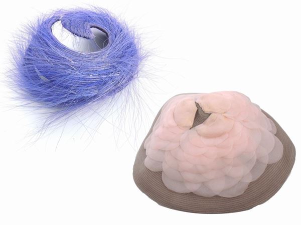 Due cappellini in tulle,  seta e piume, Andreotti Firenze