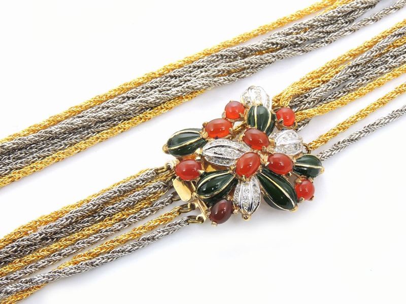 Collana Multicatena in Metallo Dorato e Argentato, Pierre Cardin