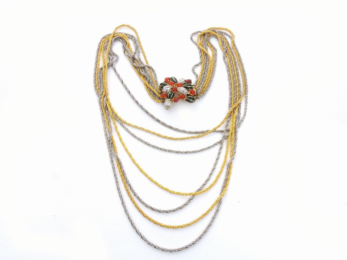 Collana Multicatena in Metallo Dorato e Argentato, Pierre Cardin