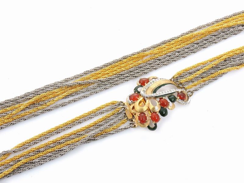 Collana Multicatena in Metallo Dorato e Argentato, Pierre Cardin