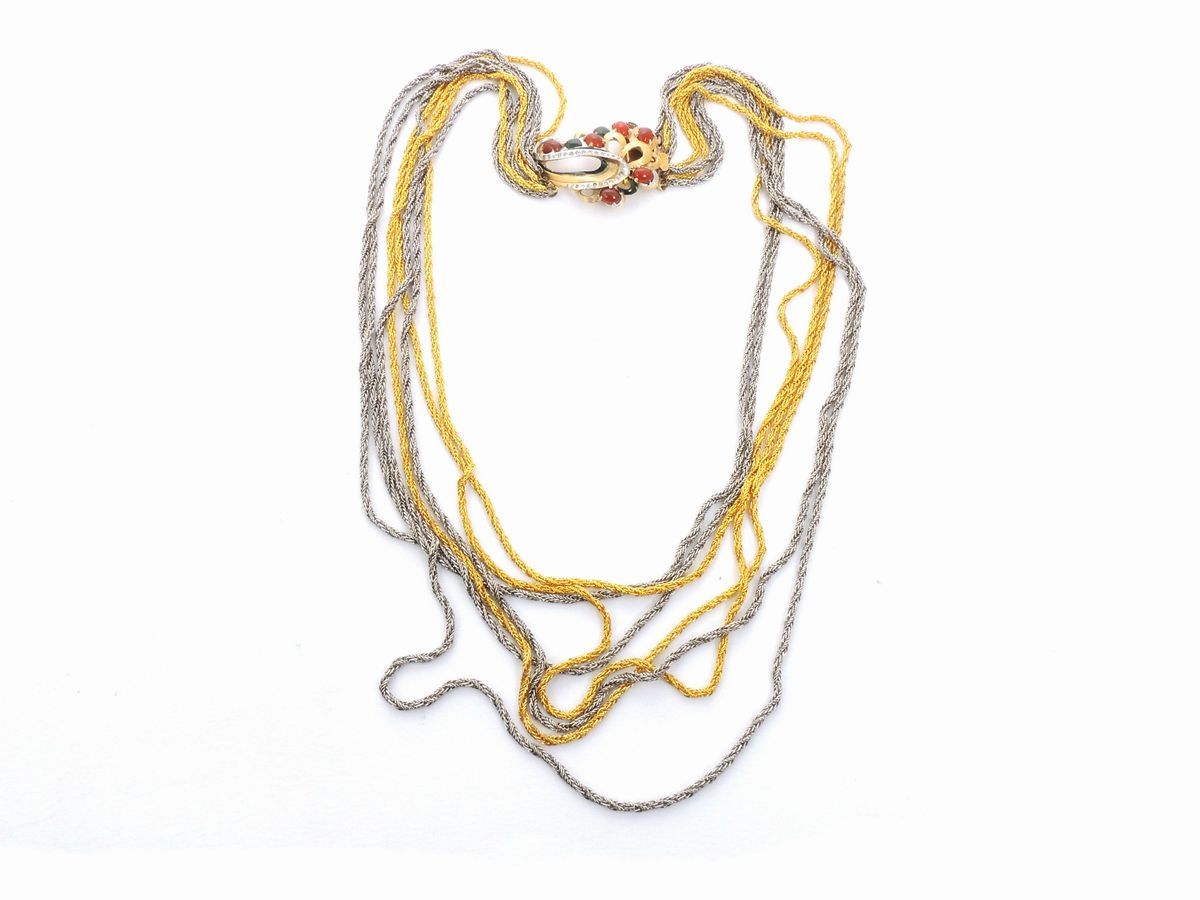 Collana Multicatena in Metallo Dorato e Argentato, Pierre Cardin