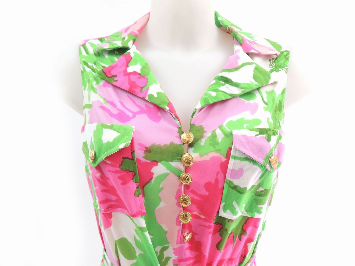 Abito in Jersey a Fantasia Floreale nei Toni del Verde e Fucsia, Ken Scott
