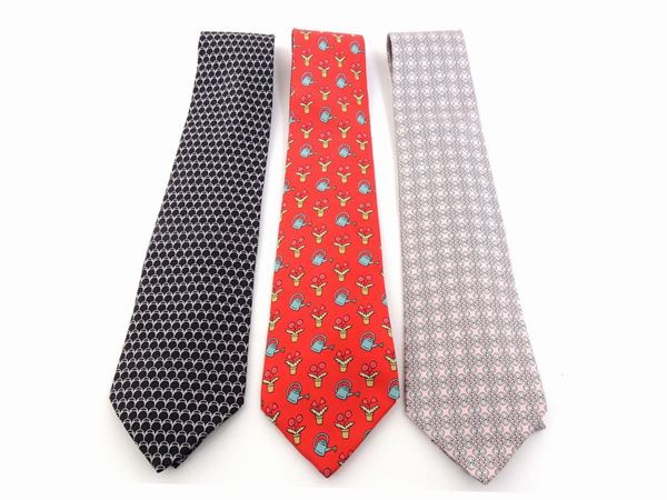 Tre cravatte in seta di Hermés  - Asta Fashion Vintage e Bijoux / Un guardaroba maschile - Maison Bibelot - Casa d'Aste Firenze - Milano