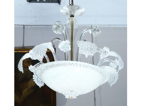 Grande lampadario in vetro incolore  (Murano, XX secolo)  - Asta L'arte di arredare - Maison Bibelot - Casa d'Aste Firenze - Milano