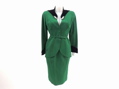 Tailleur in Lana Verde e Velluto Nero, Thierry Mugler Paris