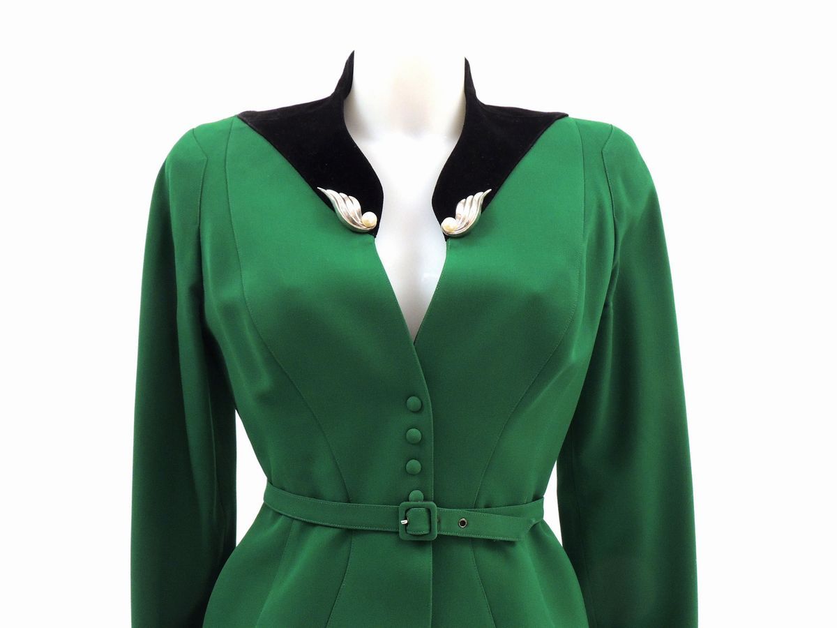 Tailleur in Lana Verde e Velluto Nero, Thierry Mugler Paris
