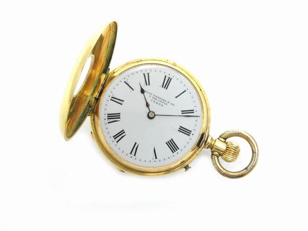 Yellow gold Eugene Bornard pocket watch with diamonds, micro-pearls and black enamels