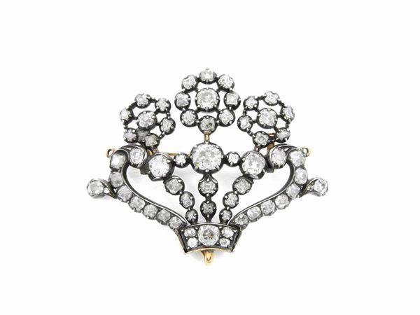Yellow gold and silver brooch with diamonds  (Second half of the 19th century)  - Auction Antique jewelry and watches - Maison Bibelot - Casa d'Aste Firenze - Milano