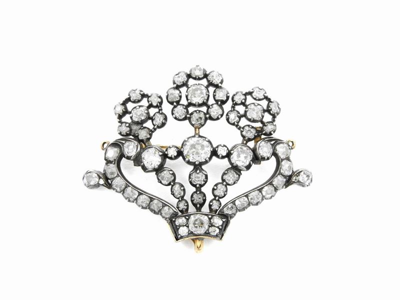 Spilla in Oro Giallo e Argento Conn Diamanti
