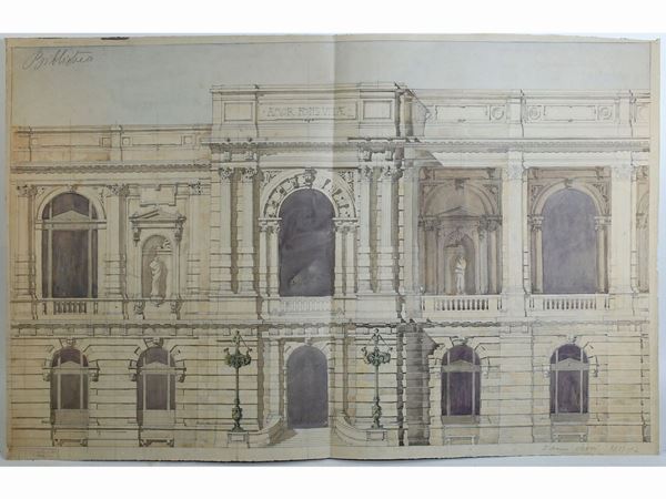Architectural study of a library, 1912  (early 20th century)  - Auction Furniture, silvers, paintings and antique curiosities partly from Villa Mannelli - Maison Bibelot - Casa d'Aste Firenze - Milano