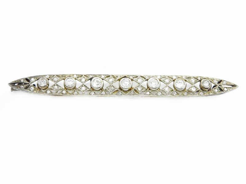Spilla a Barretta in Oro Bianco con Diamanti