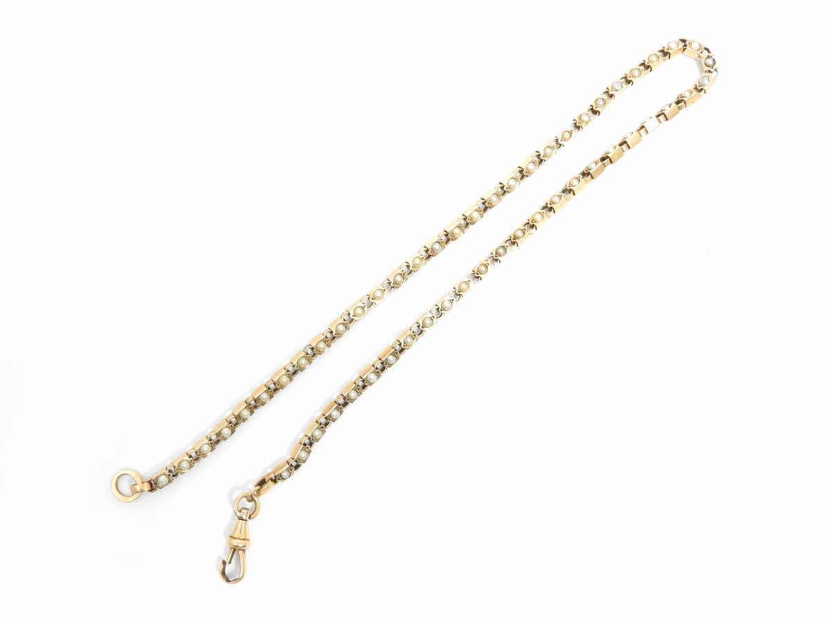 Catena per Orologio da Taschino in Oro Rosa con Microperle