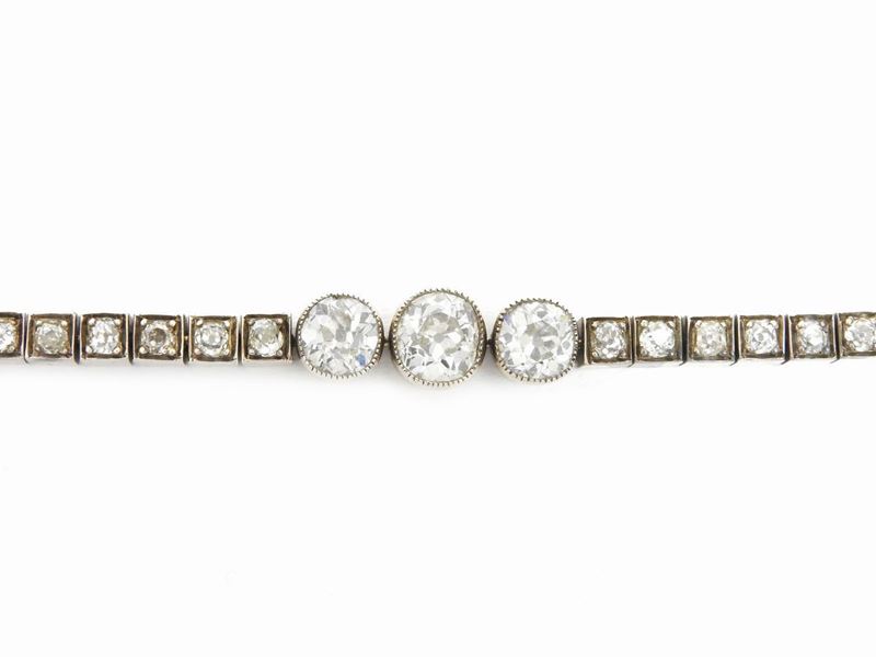 Bracciale in Oro Giallo e Argento con Diamanti