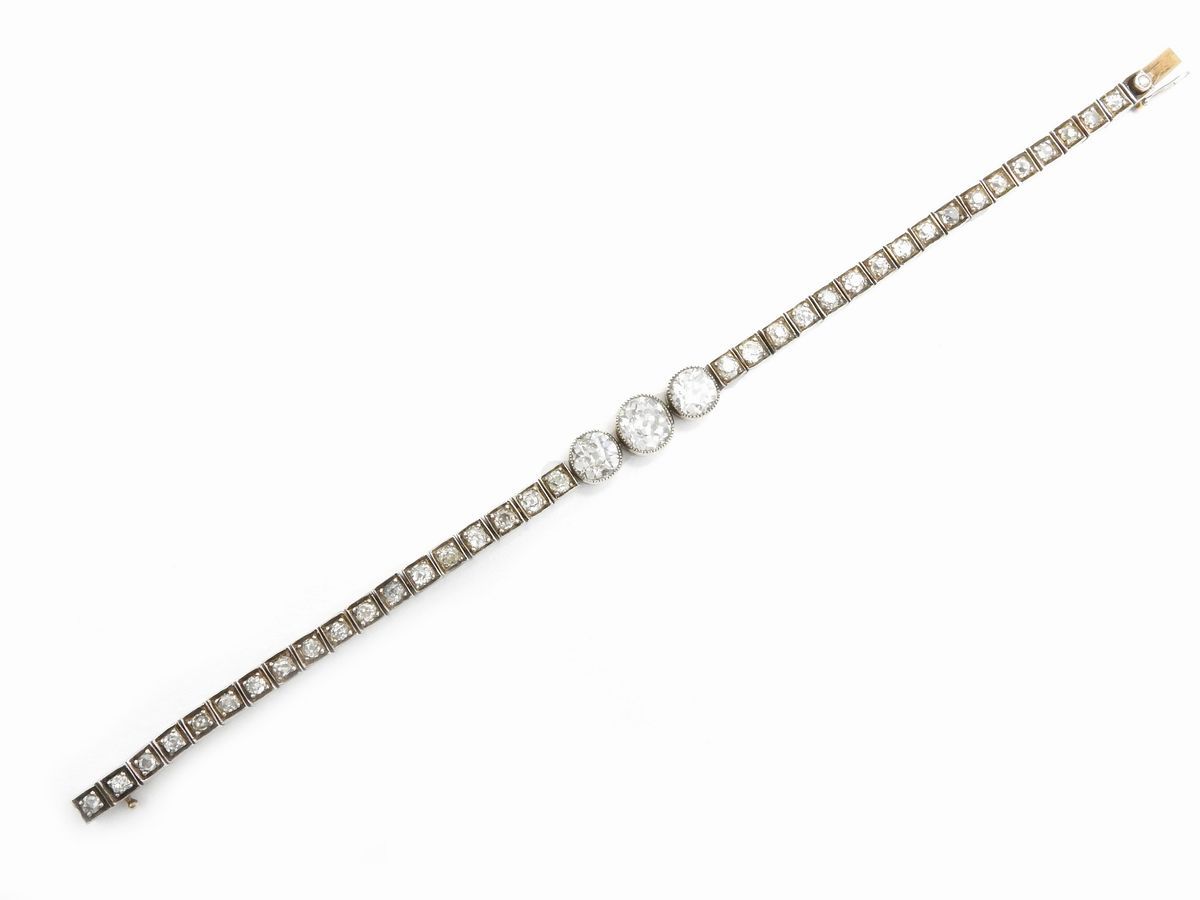 Bracciale in Oro Giallo e Argento con Diamanti