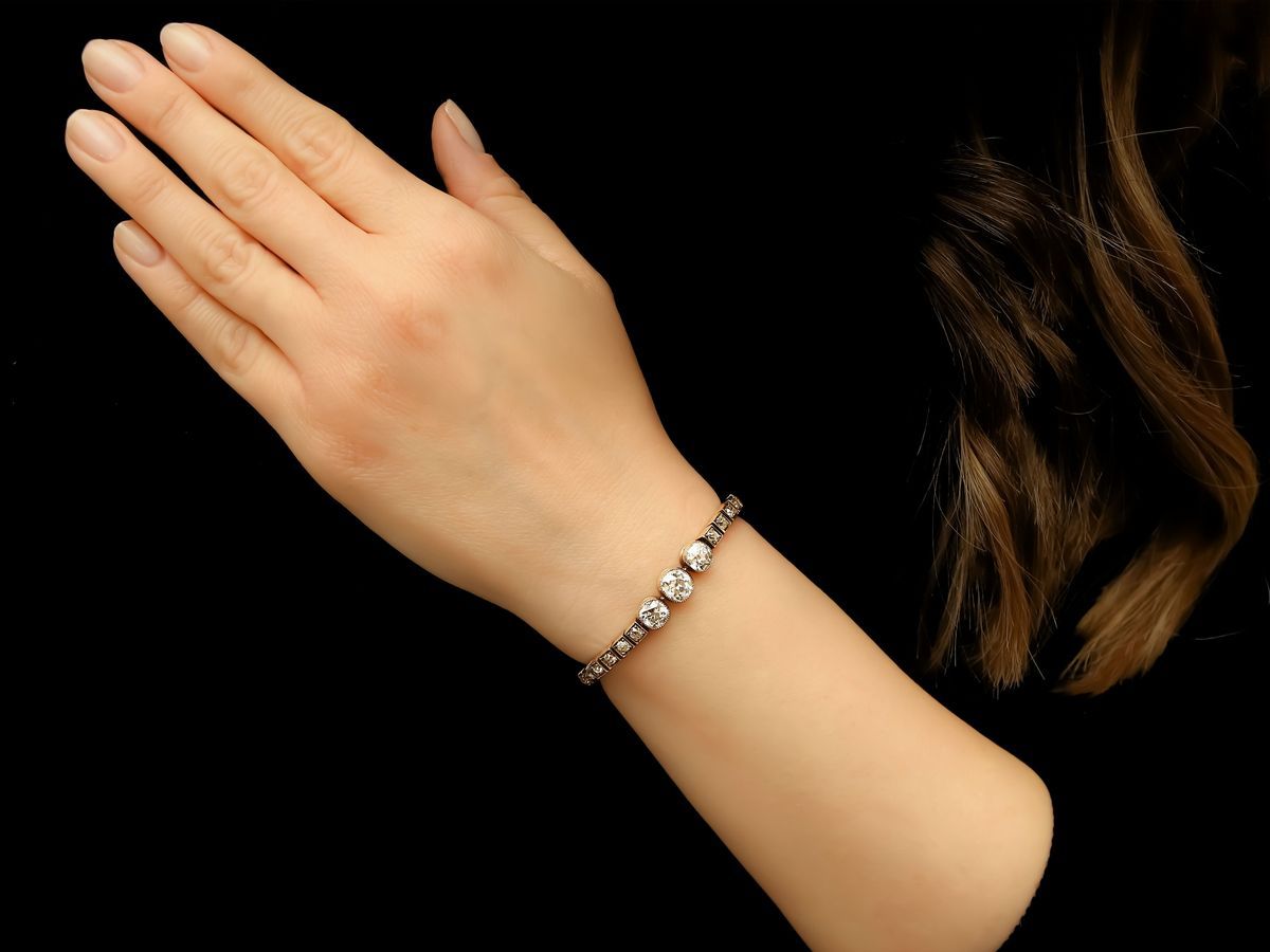 Bracciale in Oro Giallo e Argento con Diamanti