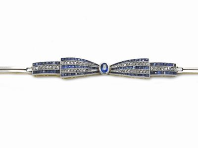 Bracciale in Oro Bianco e Giallo con Diamanti e Zaffiri