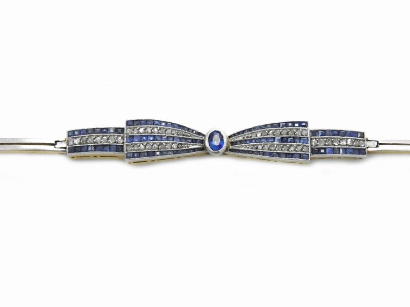 Bracciale in Oro Bianco e Giallo con Diamanti e Zaffiri