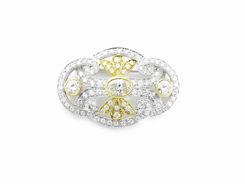 Spilla in Oro Bianco e Giallo con Diamanti