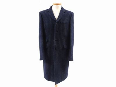 Cappotto in Pura Lana Blu Gessata, Miu Miu