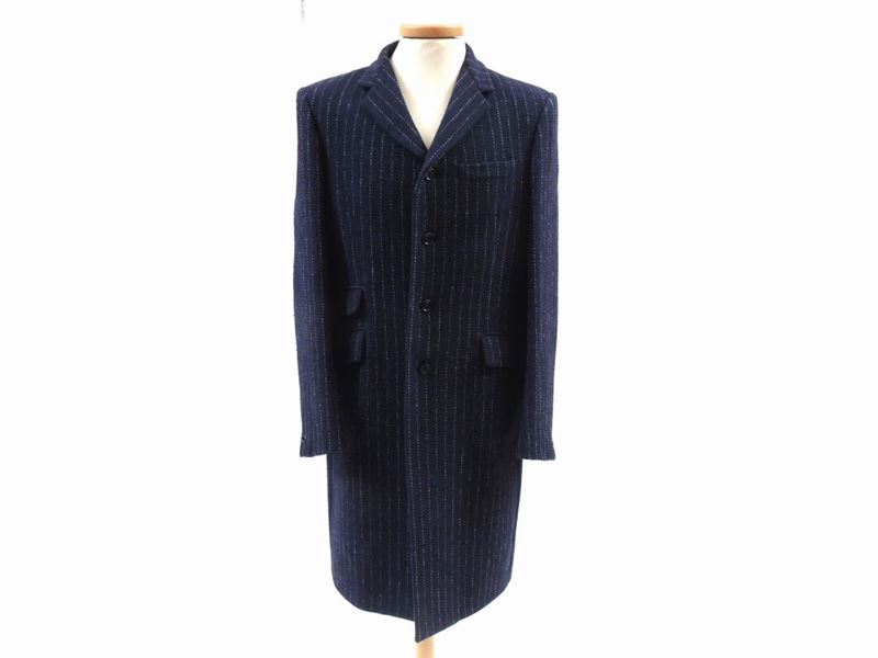 Cappotto in Pura Lana Blu Gessata, Miu Miu