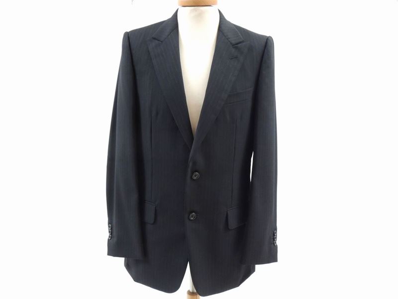 Completo da Uomo in Pura Lana Nera Gessata, Yves Saint Laurent