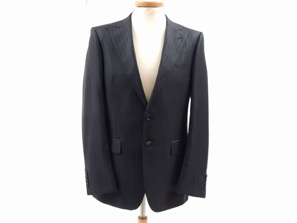 Men's suit in pure black pinstriped wool, Gucci