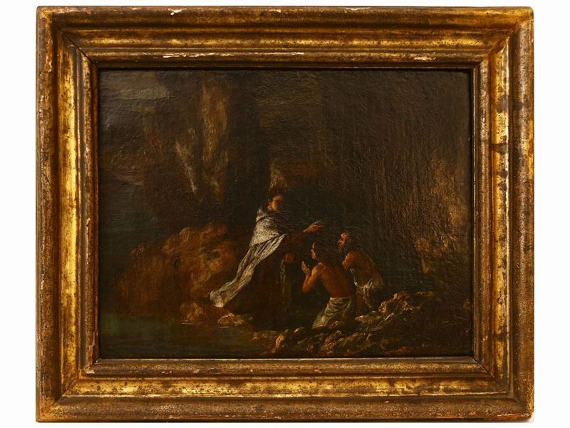Scuola Genovese - Santo Carmelitano Battezza Due Neofiti