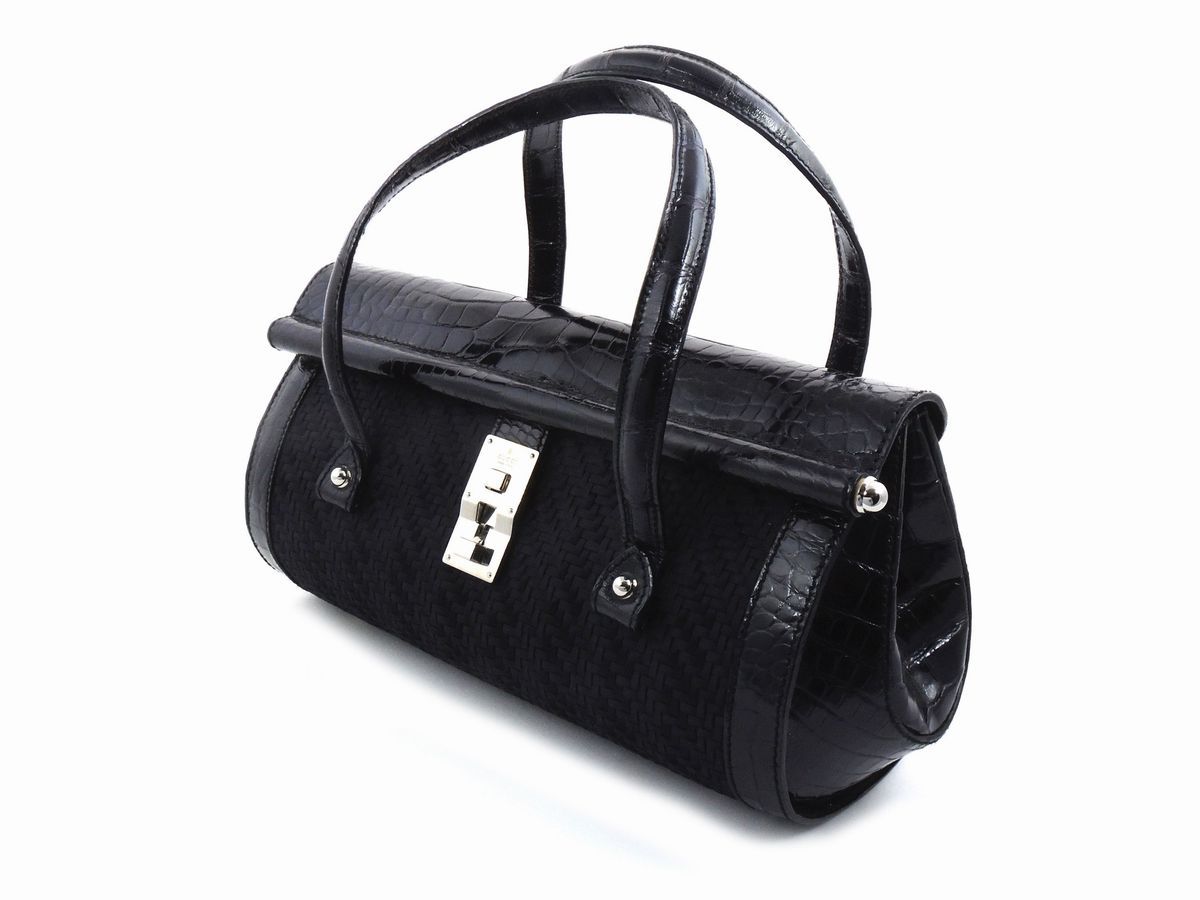 Borsa a Mano in Raso e Pelle Nera, Gucci