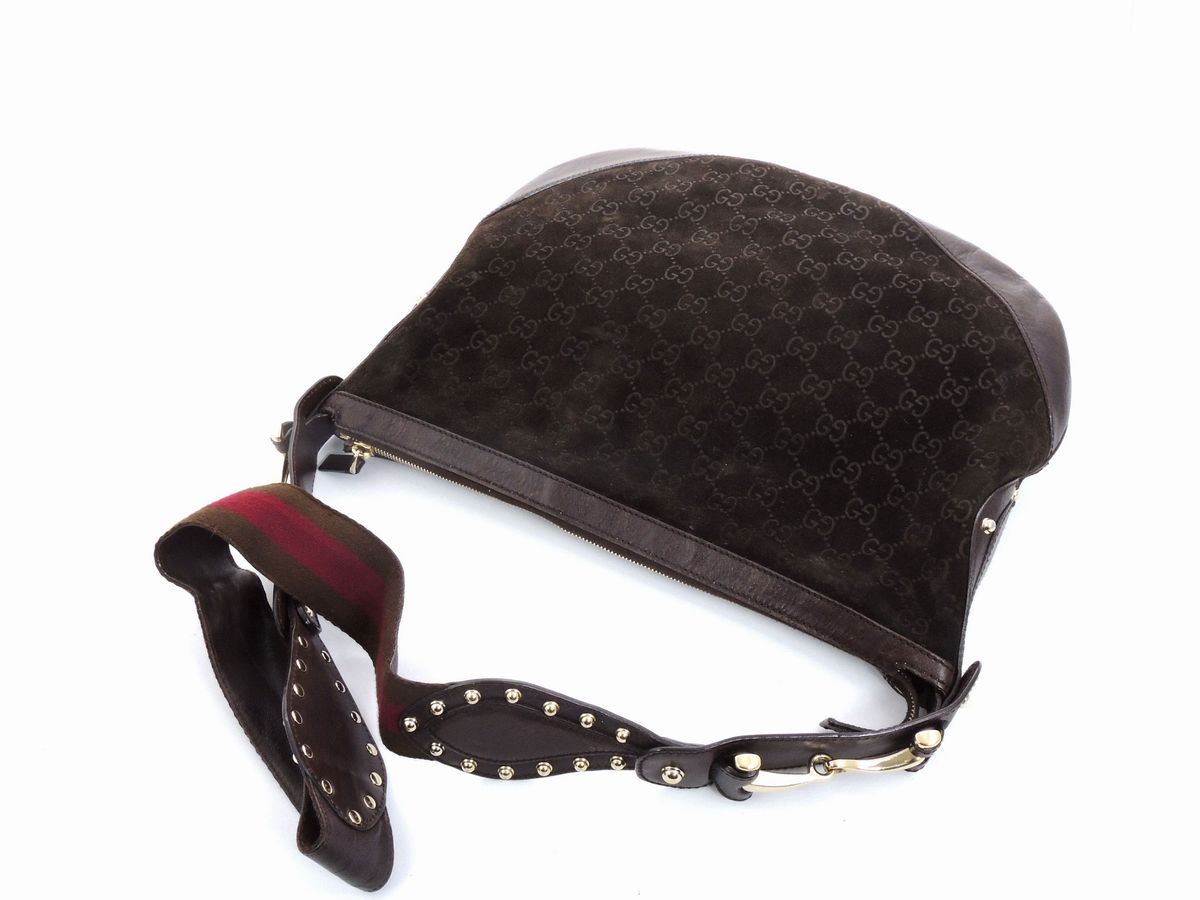 Borsa a Tracolla in Camoscio e Pelle Marrone, Gucci