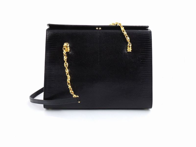 Borsa a Spalla in Lucertola Nera, Gucci