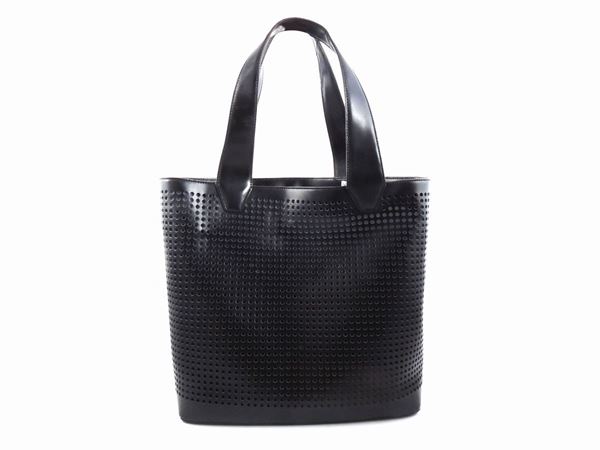Shopping bag in pelle nera Pollini Studio