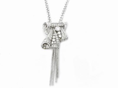 Collana con Pendente in Platino e Oro Bianco con Diamanti