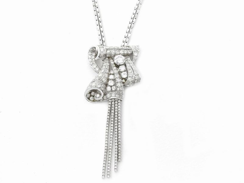 Collana con Pendente in Platino e Oro Bianco con Diamanti