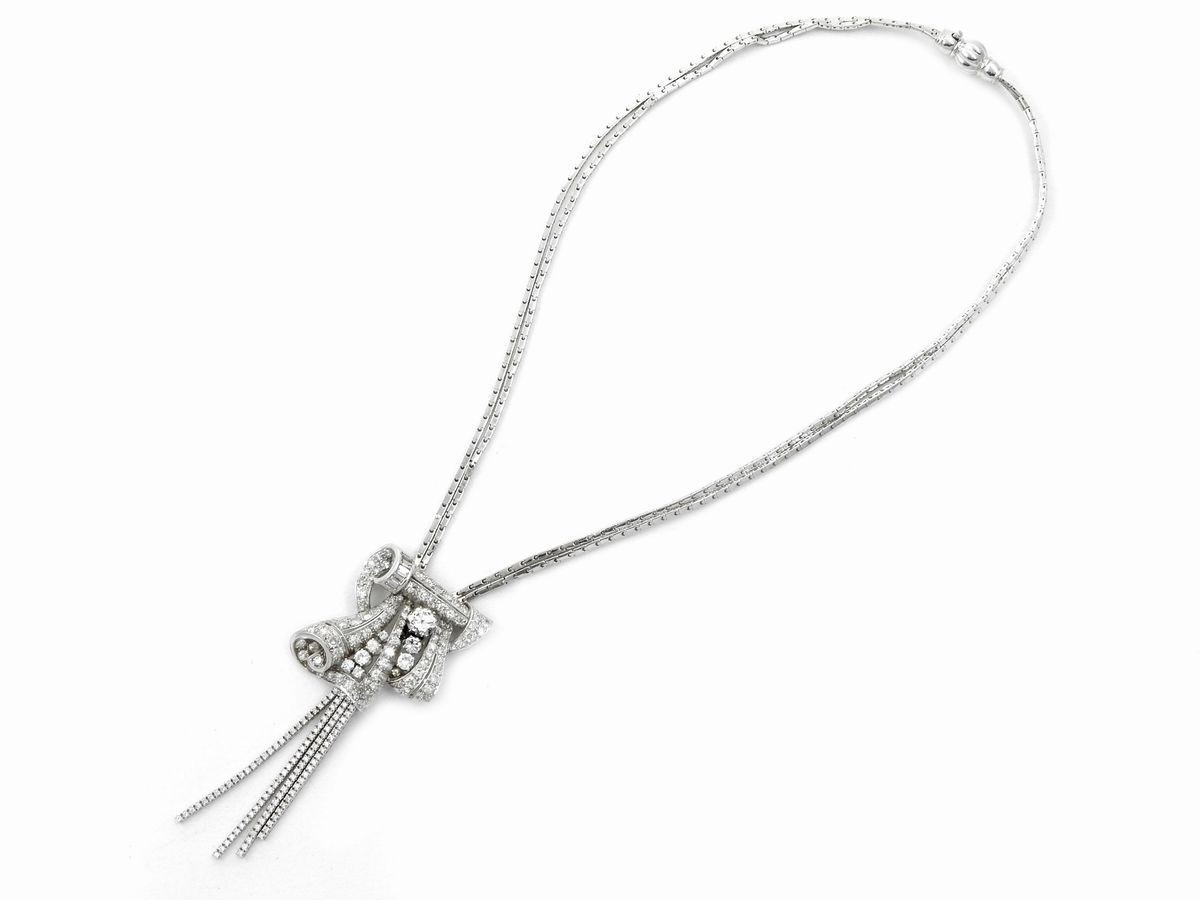 Collana con Pendente in Platino e Oro Bianco con Diamanti