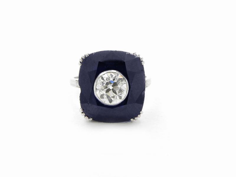 Anello in Oro Bianco con Diamante e Zaffiro