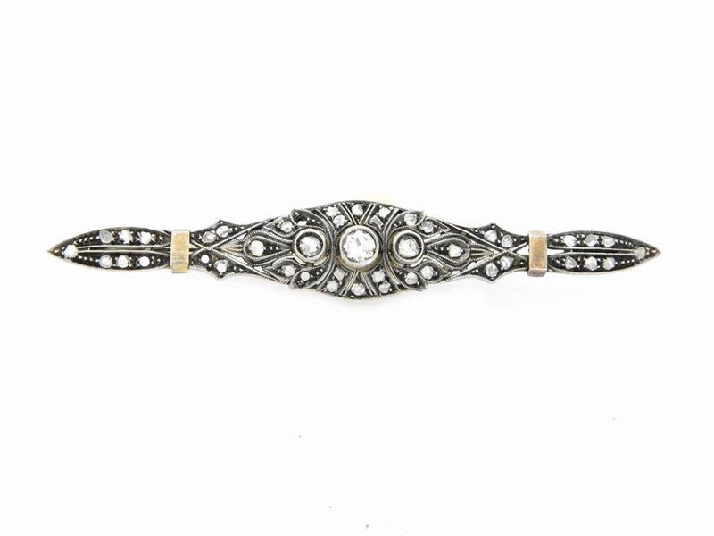 Spilla a Barretta in Oro Bianco e Rosa con Diamanti