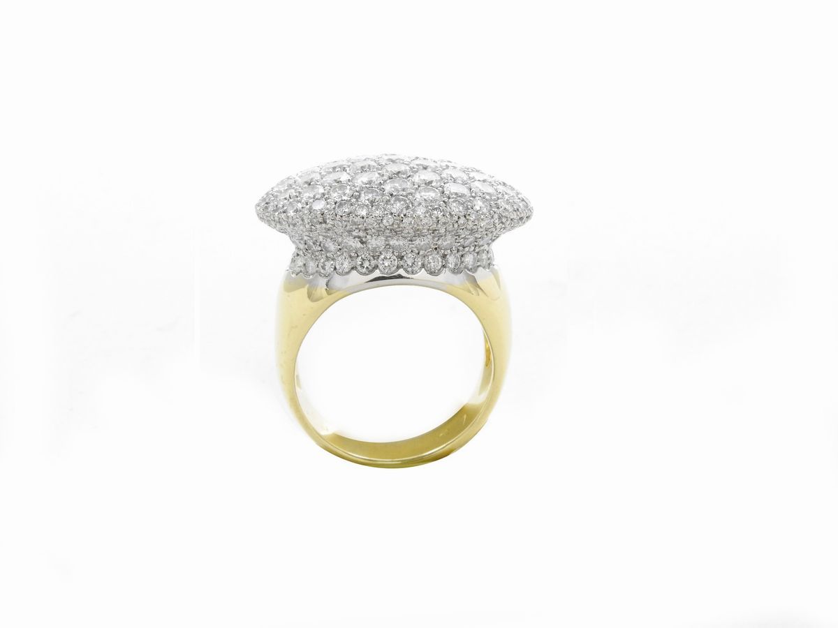 Anello a Fascia in Oro Bianco e Giallo con Diamanti