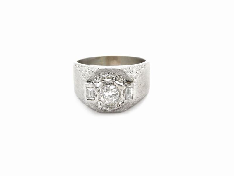 Anello da Mignolo in Oro Bianco con Diamanti