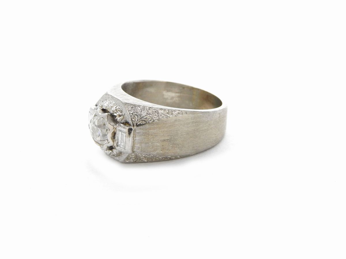 Anello da Mignolo in Oro Bianco con Diamanti