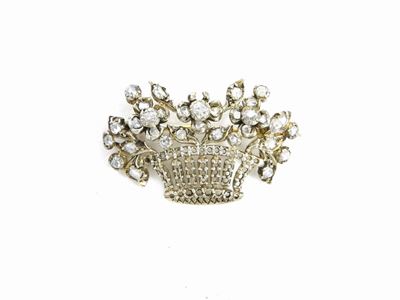 Spilla in Oro Giallo e Argento con Diamante