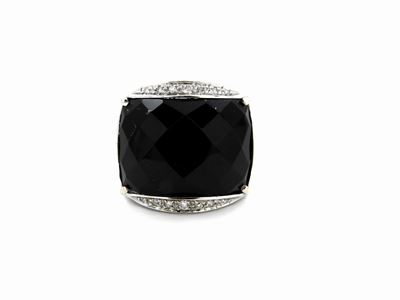 Anello a Fascia Silvia Kelly in Oro Bianco con Diamanti ed Onice