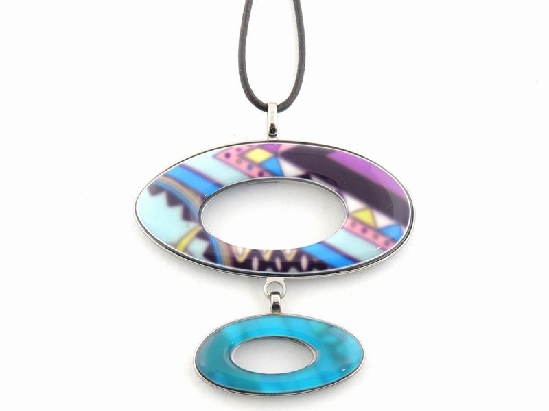 Collana con Pendente in Resina e Metallo Argento, Emilio Pucci