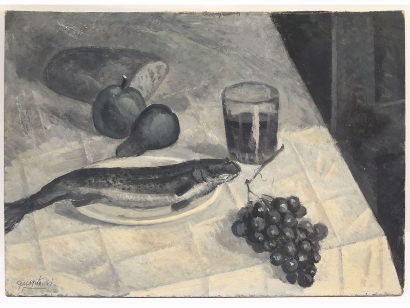 Quinto Martini - Natura Morta con Pesce e Frutta